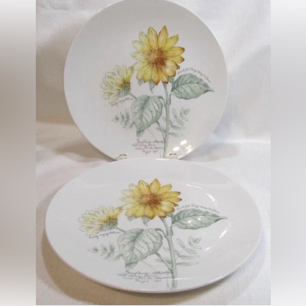 2 Lenox Artist Sketchbook Louise Le Luyer Sunflower 11” Dinner Plates Set 2 New